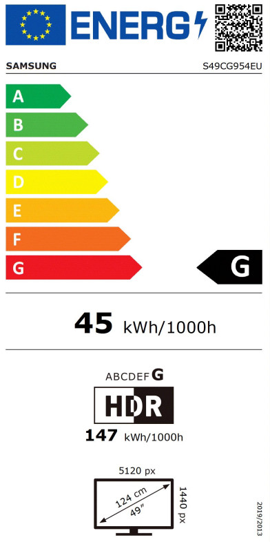 Samsung Odyssey G9 LS49CG954EUXEN energy label