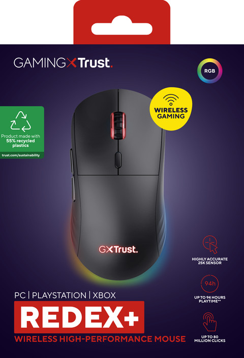 Trust GXT 927 Redex+ Wireless Gaming Mouse packaging