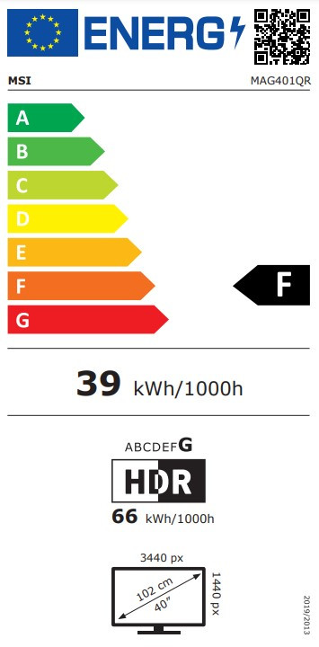 MSI MAG 401QR energy label