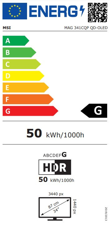 MSI MAG 341CQP QD-OLED energielabel