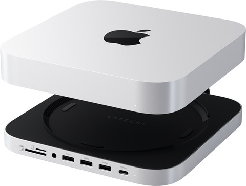 Satechi Aluminum Mac Mini/Mac Studio Stand Hub Zilver met SSD slot bovenkant