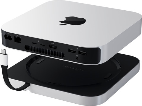 Satechi Aluminum Mac Mini/Mac Studio Stand Hub Zilver met SSD slot achterkant