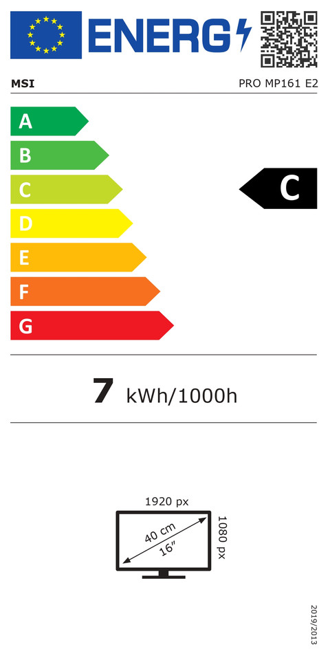 MSI PRO MP161 E2 energy label