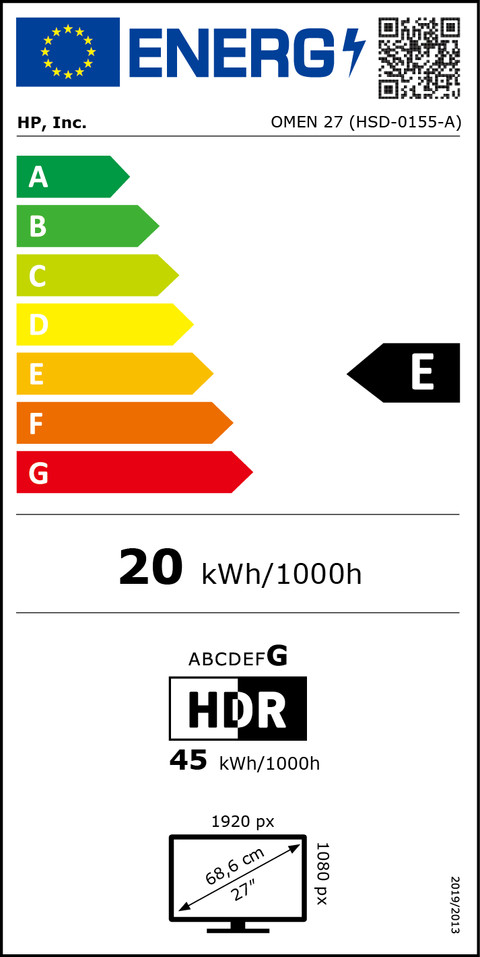 HP OMEN 27 Gaming Monitor energy label