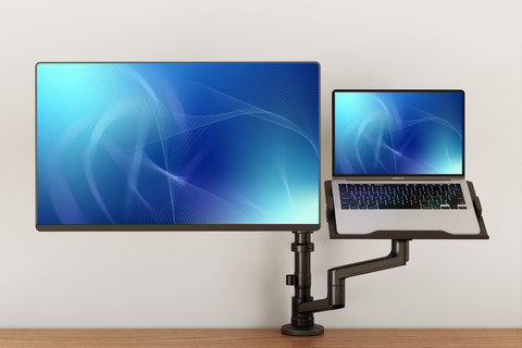 Neomounts NEXT Lite DS20-425BL2 Monitor and Laptop Arm Black product in use