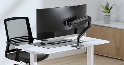 Neomounts NEXT One DS70S-950BL1 Monitor Arm for 17 to 49-inch Screens - Black product in use