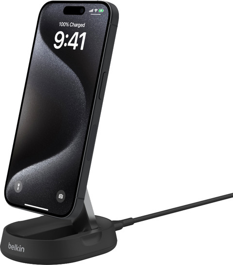 Belkin Boost Charge Pro Chargeur Sans Fil MagSafe et Qi2 15 W Noir avec Support détail