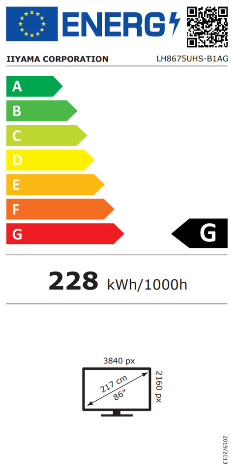 iiyama PROLITE LH8675UHS-B1AG energielabel