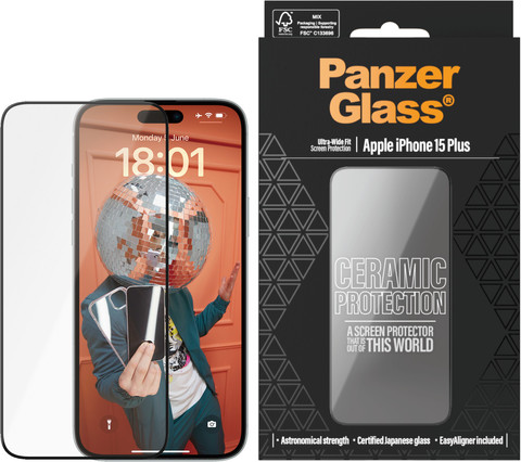 PanzerGlass Ultra-Wide Fit Apple iPhone 15 Plus Screenprotector Ceramic visual leverancier