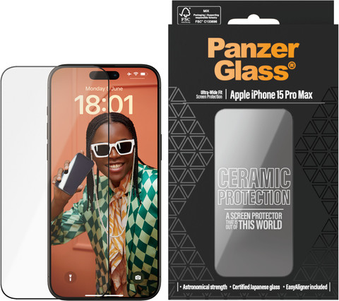 PanzerGlass Ultra-Wide Fit Apple iPhone 15 Pro Max Screenprotector Ceramic visual leverancier