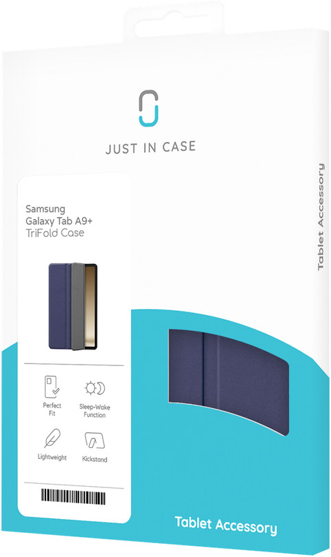 Just in Case Samsung Galaxy Tab A9 Plus TriFold Book Case Blauw verpakking