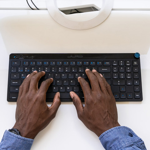 JLab JBuds Wireless Bluetooth Keyboard QWERTY product in use