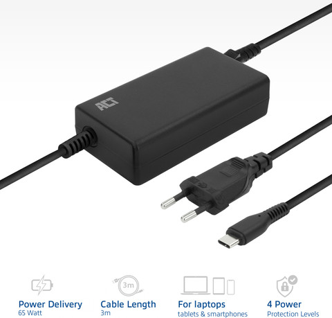 ACT AC2005 USB-C Laptop Charger with Power Delivery 65W visual supplier