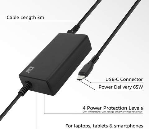 ACT AC2005 USB-C Laptop Charger with Power Delivery 65W visual supplier