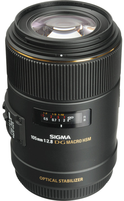 Sigma 105mm f/2.8 EX DG Macro OS HSM Canon bovenkant