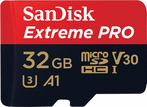 SanDisk microSDHC Extreme Pro 32GB 100MB/s A1 U3 + SD adapter voorkant