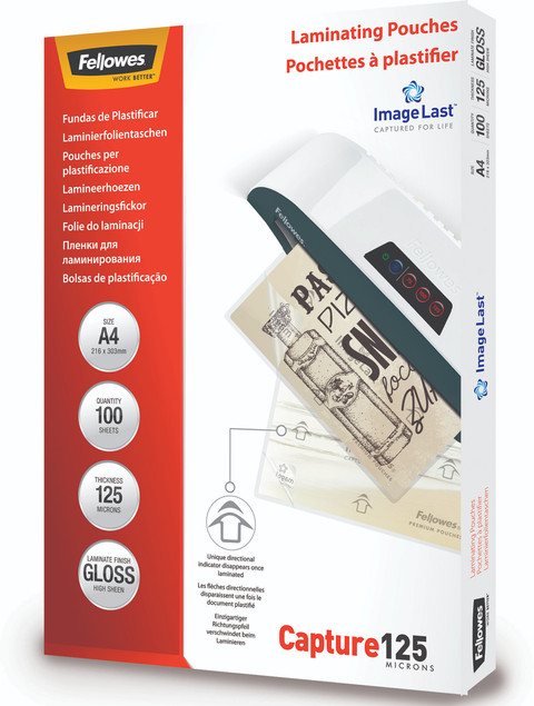 Fellowes Laminating Sheets Capture 125mic A4 (100 units) packaging