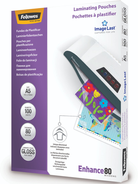 Fellowes Laminator covers ImageLast 80 mic A5 (100 Pieces) packaging