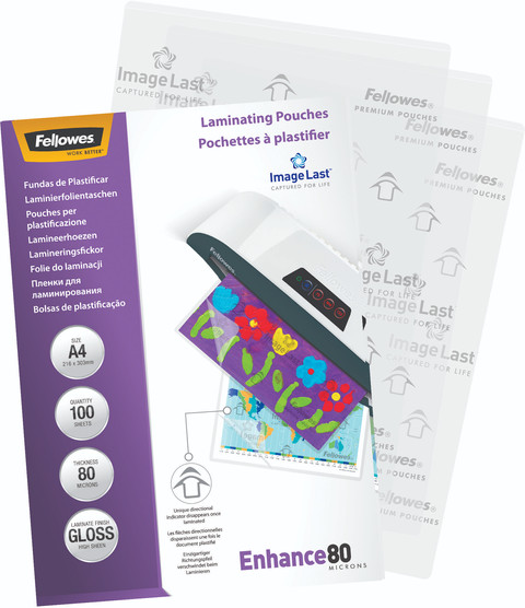 Fellowes Laminating Sheets Enhance 80mic A4 (100 units) packaging