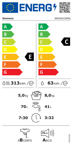 Siemens WN34A100NL - 8/5 kg energielabel