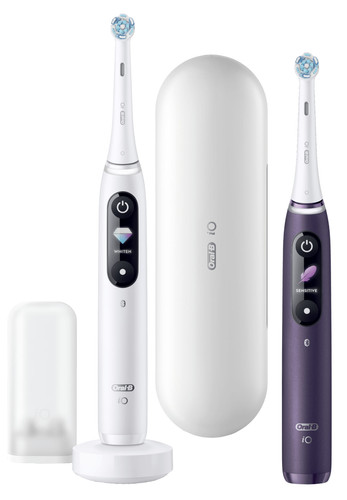 Oral-B iO - 8n - Elektrische Tandenborstels Wit En Paars, Duopack Coolblue 23.59u, in huis