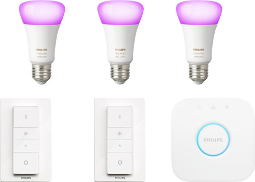 philips hue white color starter pack e27 with 3 lamps 2 dimmers coolblue before 23 59 delivered tomorrow