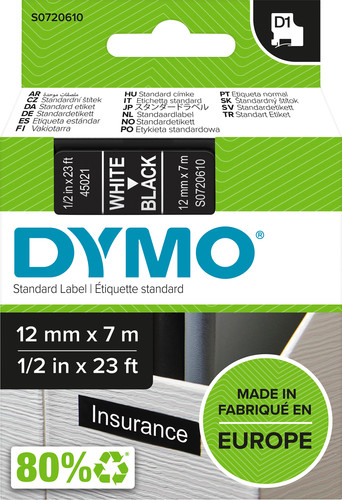 bagageruimte versneller Middelen DYMO Authentieke D1 Labels Zwart-Wit (12 mm x 7 m) - Coolblue - Voor  23.59u, morgen in huis