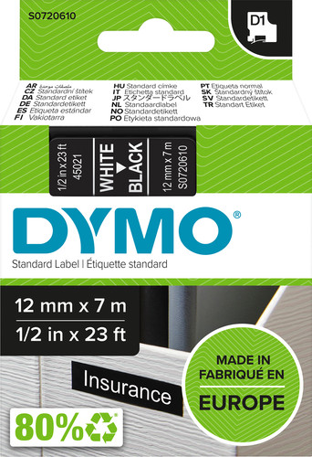 geestelijke gezondheid Houden krab DYMO Authentieke D1 Labels Zwart-Wit (12 mm x 7 m) - Coolblue - Voor  23.59u, morgen in huis