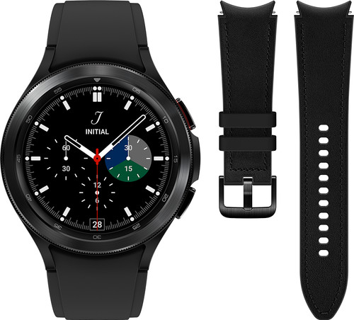Samsung Galaxy Watch4 Classic 46 mm Zwart + Samsung Leren Bandje Zwart M/L  20mm - Coolblue - Voor 23.59u, morgen in huis