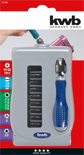 Kwb Micro Bit Holder Set - 3 Piece Magnetic Screwdriver With Extensions For 4mm Bits