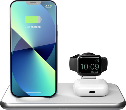 Opnieuw schieten kalender Genre ZENS 3-in-1 Draadloze Oplader 10W met Standaard en Apple Watch Oplader Wit  - Coolblue - Voor 23.59u, morgen in huis