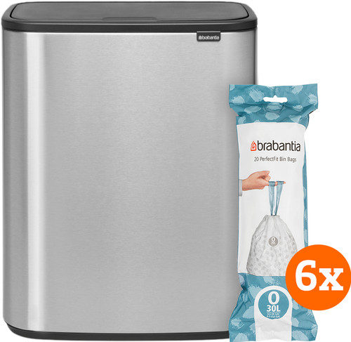 Brabantia Bo Touch Bin 2x 30L Steel Fingerprint Proof + Trash Bags (120 units) Main Image