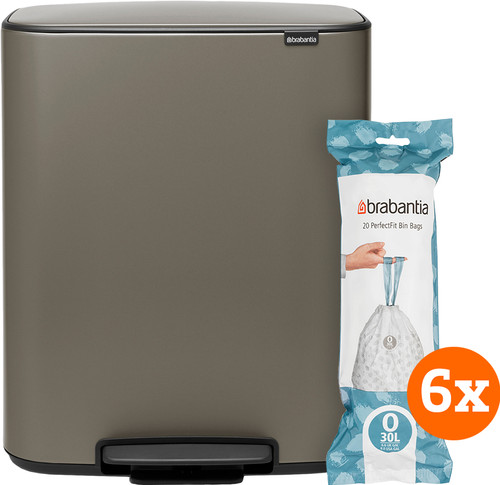 Brabantia Bo Pedal Bin 2x 30L Platinum + Trash Bags (120 units) Main Image