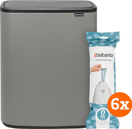 Brabantia Bo Touch Bin 2x 30L Mineral Concrete Grey + Trash Bags (120 units) Main Image