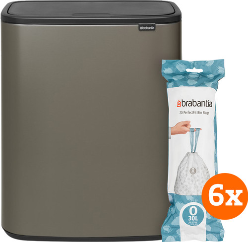 Brabantia Bo Touch Bin 2 x 30 Liter Platinum + Vuilniszakken (120 stuks) Main Image