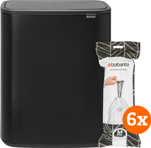 Brabantia Bo Touch Bin 60L Matte Black + Trash Bags (2x 60 units) Main Image