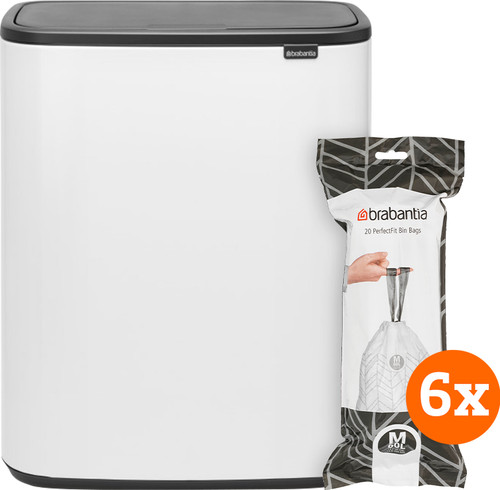 Brabantia Bo Touch Bin 60L White + Trash Bags (2x 60 units) Main Image