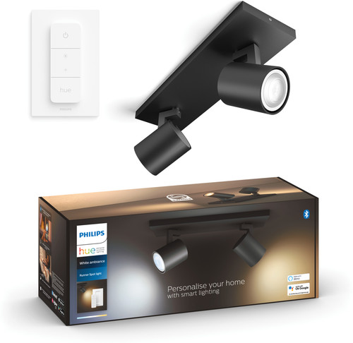 Lee Saai had het niet door Philips Hue Runner 2-Spot opbouwspot White Ambiance Zwart + dimmer - Smart  lampen - Coolblue