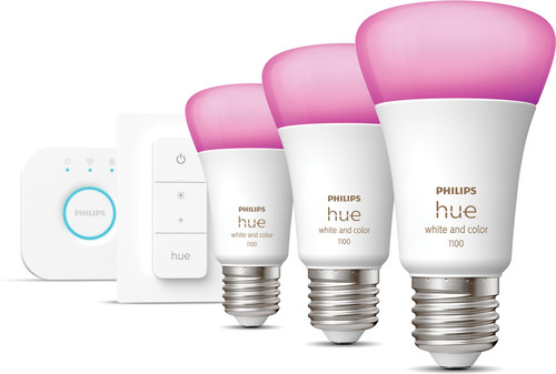 - DE BESTE Philips Hue White & Color Starter Pack E27 met 3 lampen, dimmer + Bridge