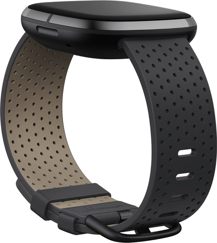 Fitbit Versa 3/Sense Leren Bandje met gaatjes Zwart L - Coolblue - Voor  23.59u, morgen in huis