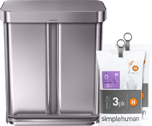 Simplehuman Rectangular Liner Pocket 24 + 34L Stainless Steel + Trash Bags (120 units) Main Image