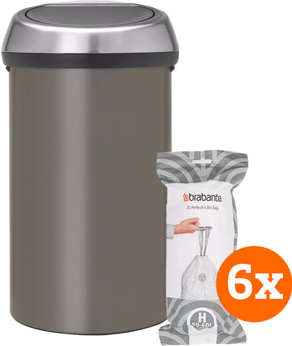 Brabantia Touch Bin 60 Liter Platinum + Vuilniszakken (120 stuks) Main Image