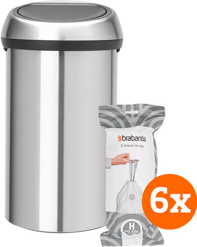 Brabantia Touch Bin 60 Liter Matt Steel + Vuilniszakken (120 stuks) Main Image