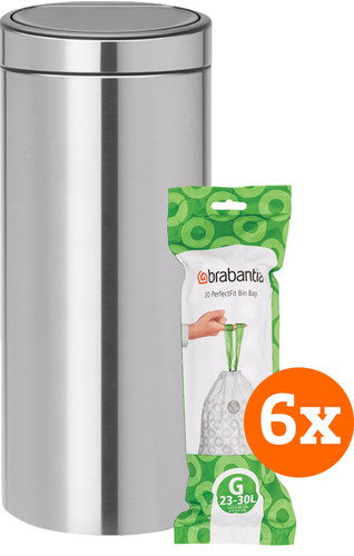 Brabantia Touch Bin 30L Matt Steel + Trash Bags (120 units) Main Image