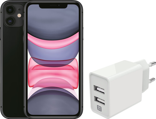 Refurbished iPhone 11 Zwart + XtremeMac met 2 Usb A Poorten 12W - Coolblue - Voor 23.59u, morgen in huis