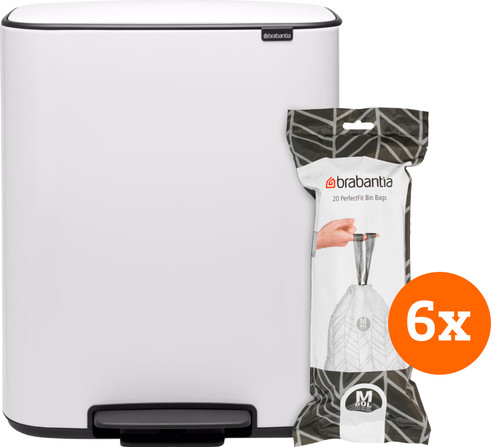 Brabantia Bo Pedal Bin 60 Liter White + Vuilniszakken (120 stuks) Main Image