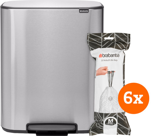 Brabantia Bo Pedal Bin 60L Stainless Steel Fingerprint-Proof + Trash Bags (120 units) Main Image