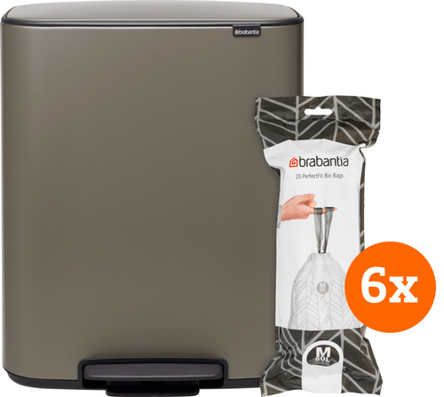 DE BESTE BRABANTIA BO PEDAALEMMER 60 LITER PLATINUM + VUILNISZAKKEN (120 STUKS)