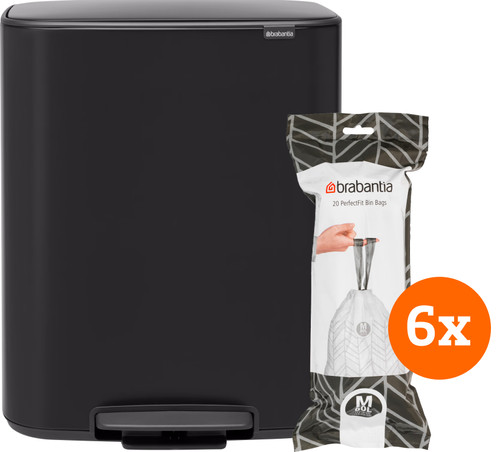 Brabantia Bo Pedal Bin 60 Liter Matt Black + Vuilniszakken (120 stuks) Main Image