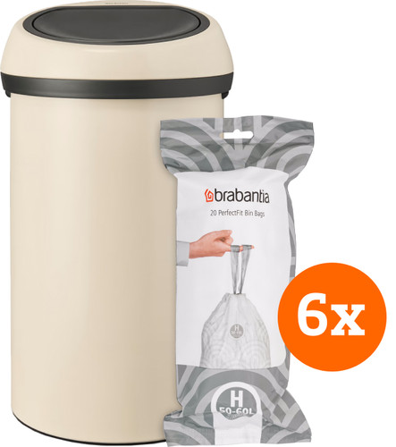 Brabantia Touch Bin 60 Liter Soft Beige + Vuilniszakken (120 stuks) Main Image